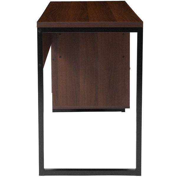 Flash Furniture Northbrook Rustic Coffee Wood Grain Finish Computer Desk with Black Metal Frame - NAN-NJ-HD10168-GG