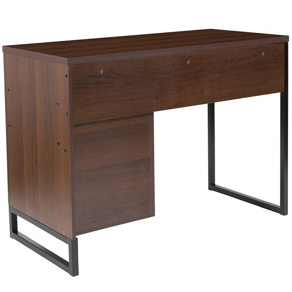 Flash Furniture Northbrook Rustic Coffee Wood Grain Finish Computer Desk with Black Metal Frame - NAN-NJ-HD10168-GG