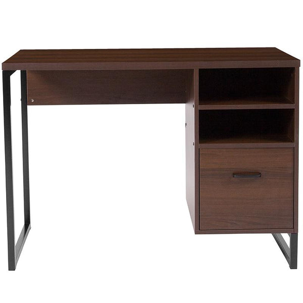 Flash Furniture Northbrook Rustic Coffee Wood Grain Finish Computer Desk with Black Metal Frame - NAN-NJ-HD10168-GG