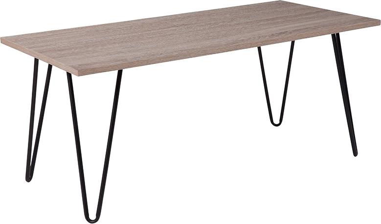 Flash Furniture Oak Park Collection Driftwood Wood Grain Finish Coffee Table with Black Metal Legs - NAN-JH-1701-GG