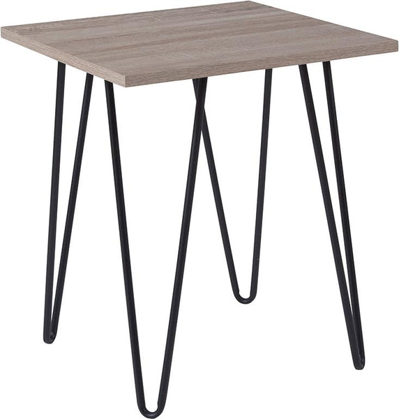 Flash Furniture Oak Park Collection Driftwood Wood Grain Finish End Table with Black Metal Legs - NAN-JH-1703-GG