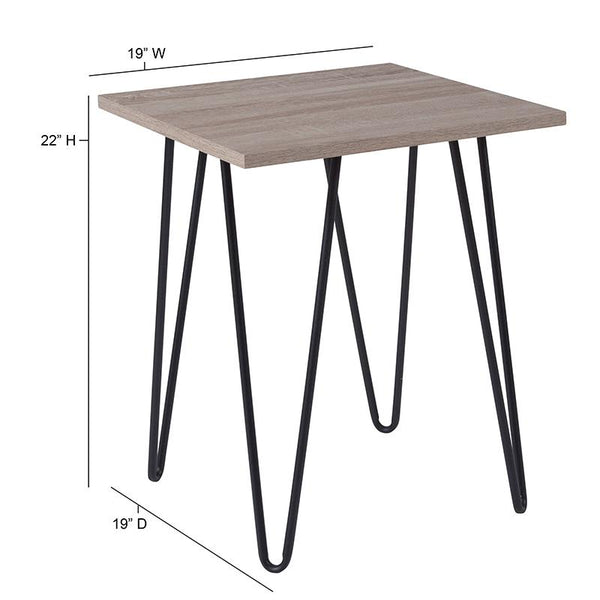 Flash Furniture Oak Park Collection Driftwood Wood Grain Finish End Table with Black Metal Legs - NAN-JH-1703-GG