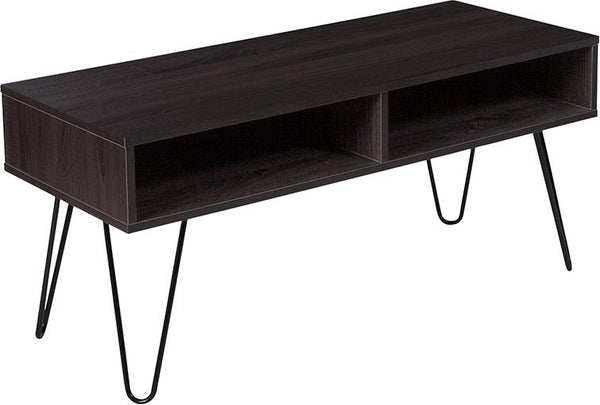 Flash Furniture Oak Park Collection Driftwood Wood Grain Finish TV Stand with Black Metal Legs - NAN-TS096-GG