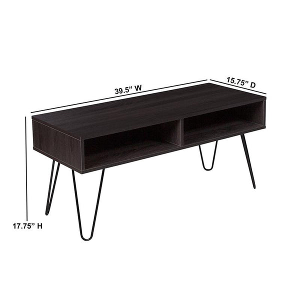 Flash Furniture Oak Park Collection Driftwood Wood Grain Finish TV Stand with Black Metal Legs - NAN-TS096-GG