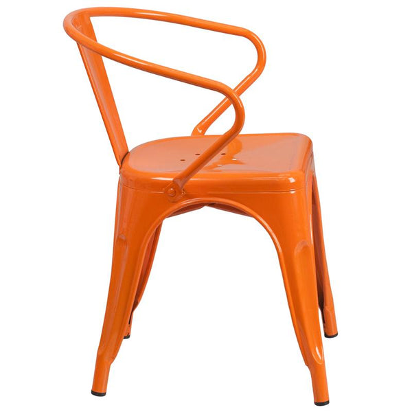 Flash Furniture Orange Metal Indoor-Outdoor Chair with Arms - CH-31270-OR-GG