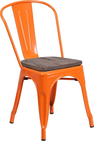 Flash Furniture Orange Metal Stackable Chair with Wood Seat - CH-31230-OR-WD-GG