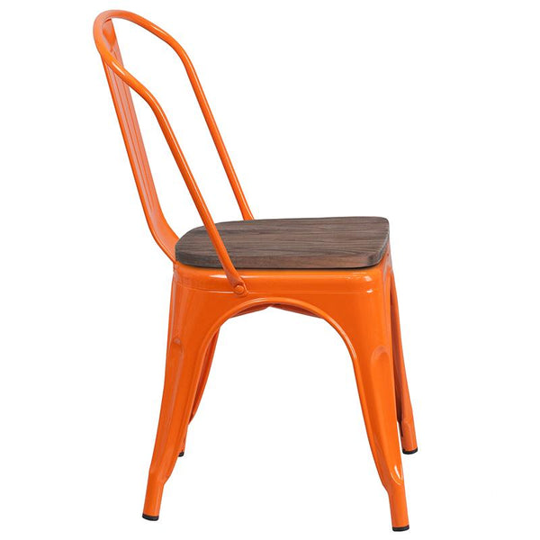 Flash Furniture Orange Metal Stackable Chair with Wood Seat - CH-31230-OR-WD-GG