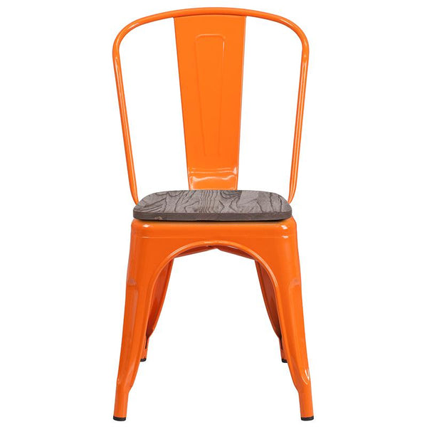 Flash Furniture Orange Metal Stackable Chair with Wood Seat - CH-31230-OR-WD-GG