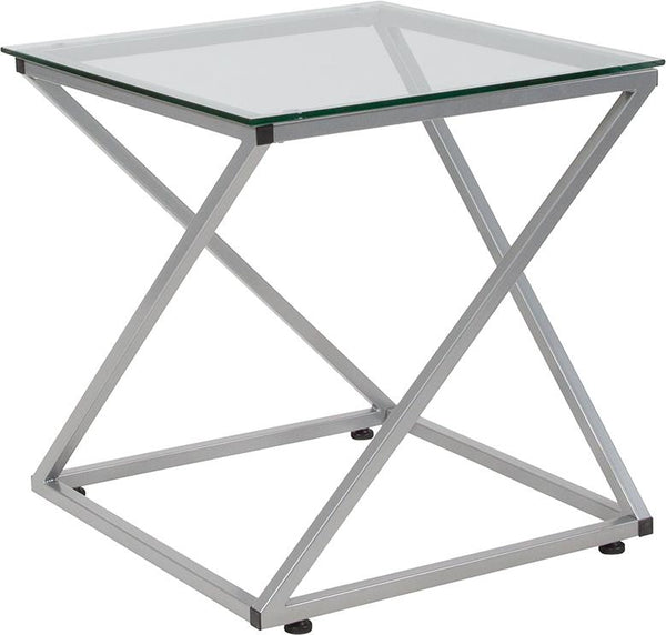 Flash Furniture Park Avenue Collection Glass End Table with Contemporary Steel Design - NAN-JH-1737-GG