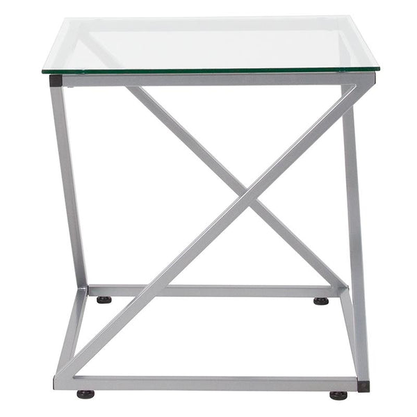 Flash Furniture Park Avenue Collection Glass End Table with Contemporary Steel Design - NAN-JH-1737-GG