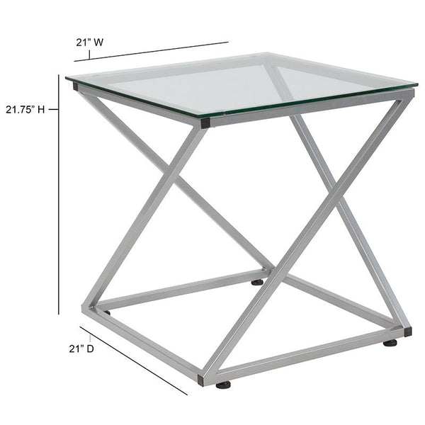 Flash Furniture Park Avenue Collection Glass End Table with Contemporary Steel Design - NAN-JH-1737-GG