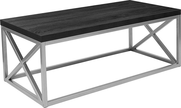 Flash Furniture Park Ridge Black Coffee Table with Silver Finish Frame - NAN-CT1796-BK-GG