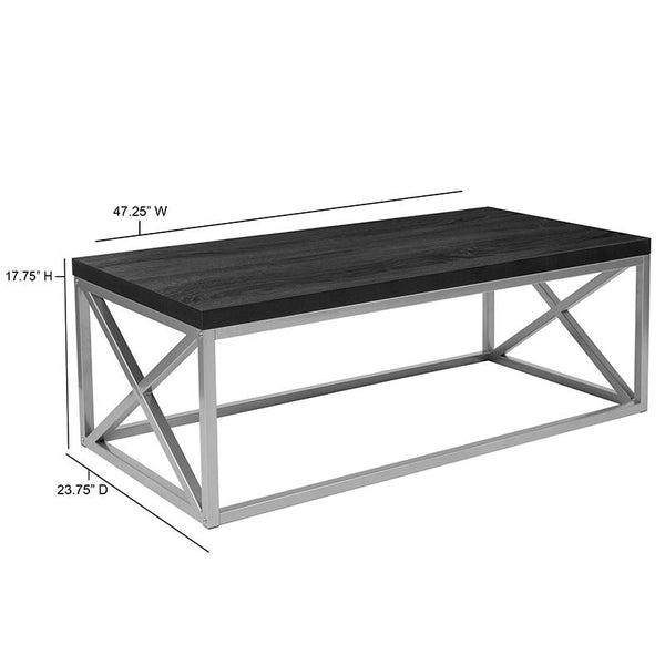 Flash Furniture Park Ridge Black Coffee Table with Silver Finish Frame - NAN-CT1796-BK-GG