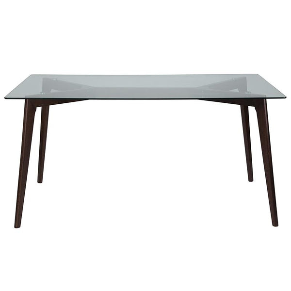 Flash Furniture Parkside 35.25" x 59" Rectangular Solid Espresso Wood Table with Clear Glass Top - SK-TC-5049-E-GG