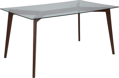 Flash Furniture Parkside 35.25" x 59" Rectangular Solid Walnut Wood Table with Clear Glass Top - SK-TC-5049-W-GG