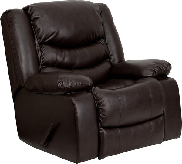 Flash Furniture Plush Brown Leather Lever Rocker Recliner with Padded Arms - MEN-DSC01078-BRN-GG