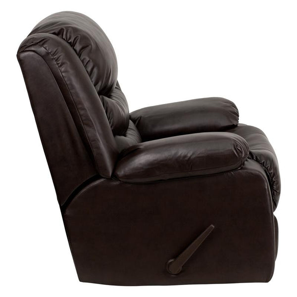 Flash Furniture Plush Brown Leather Lever Rocker Recliner with Padded Arms - MEN-DSC01078-BRN-GG