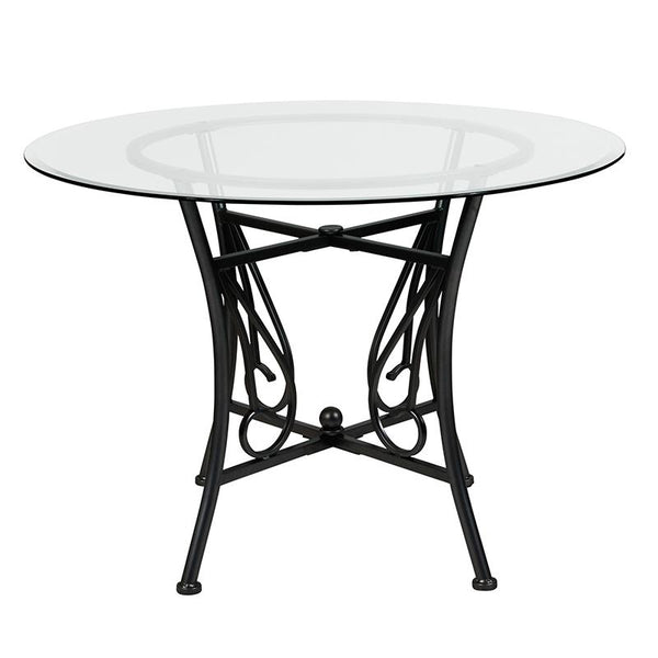 Flash Furniture Princeton 42'' Round Glass Dining Table with Black Metal Frame - XU-TBG-18-GG