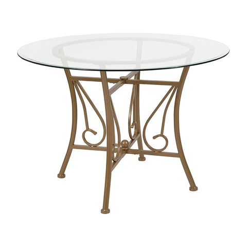 Flash Furniture Princeton 42'' Round Glass Dining Table with Matte Gold Metal Frame - XU-TBG-15-GG