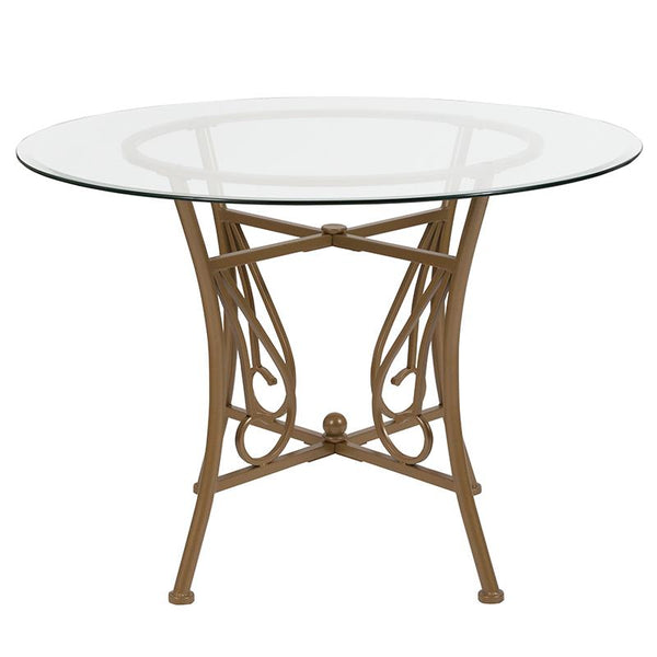 Flash Furniture Princeton 42'' Round Glass Dining Table with Matte Gold Metal Frame - XU-TBG-15-GG
