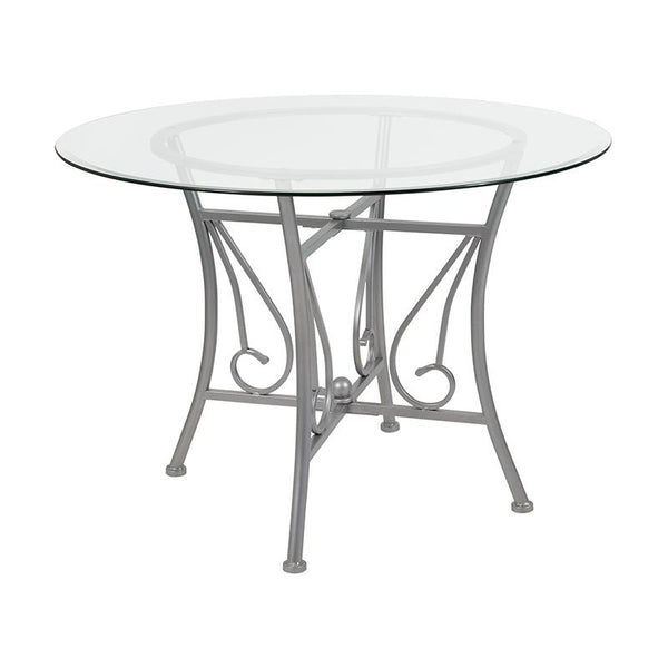 Flash Furniture Princeton 42'' Round Glass Dining Table with Silver Metal Frame - XU-TBG-27-GG