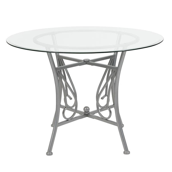 Flash Furniture Princeton 42'' Round Glass Dining Table with Silver Metal Frame - XU-TBG-27-GG