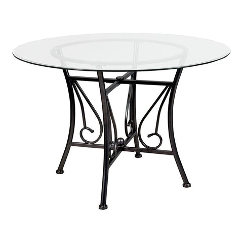 Flash Furniture Princeton 45'' Round Glass Dining Table with Black Metal Frame - XU-TBG-17-GG