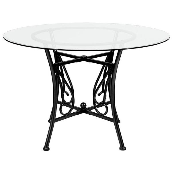Flash Furniture Princeton 45'' Round Glass Dining Table with Black Metal Frame - XU-TBG-17-GG