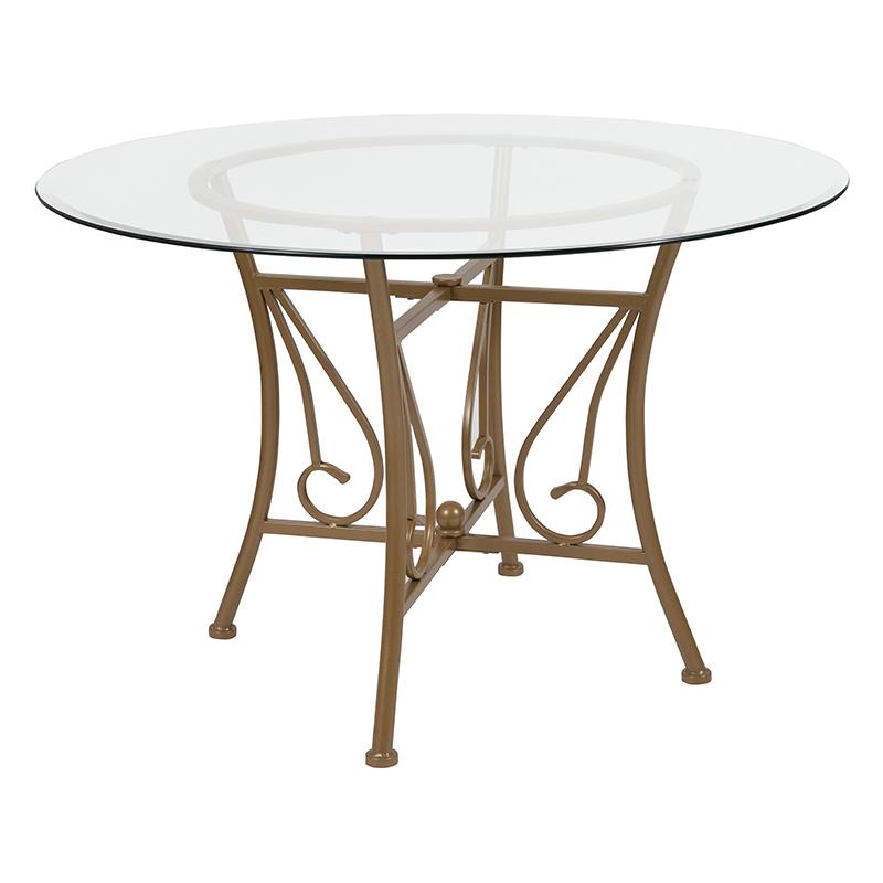 Flash Furniture Princeton 45'' Round Glass Dining Table with Matte Gold Metal Frame - XU-TBG-14-GG