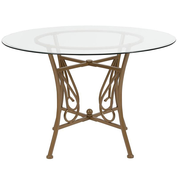 Flash Furniture Princeton 45'' Round Glass Dining Table with Matte Gold Metal Frame - XU-TBG-14-GG