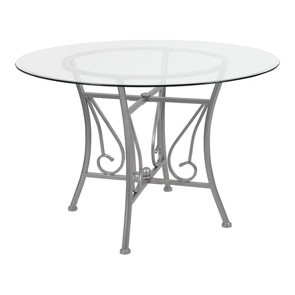 Flash Furniture Princeton 45'' Round Glass Dining Table with Silver Metal Frame - XU-TBG-26-GG