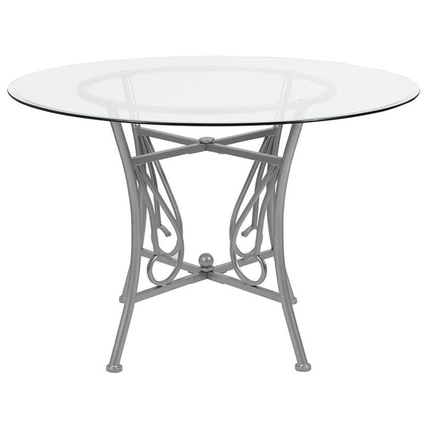 Flash Furniture Princeton 45'' Round Glass Dining Table with Silver Metal Frame - XU-TBG-26-GG