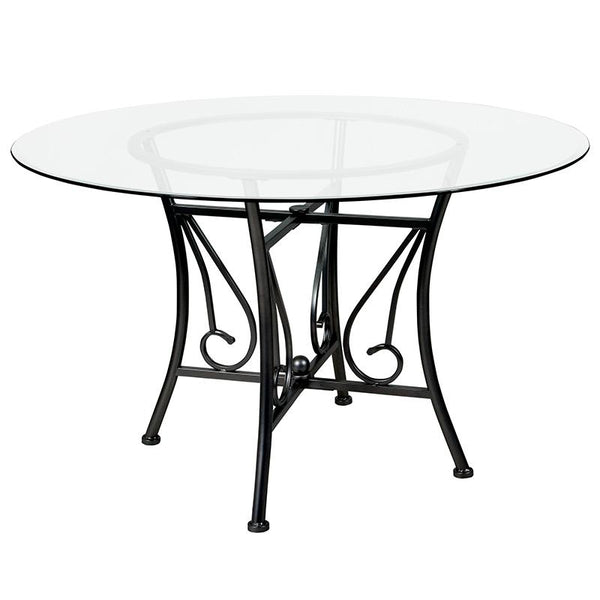 Flash Furniture Princeton 48'' Round Glass Dining Table with Black Metal Frame - XU-TBG-16-GG