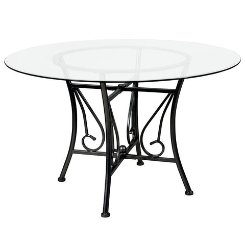 Flash Furniture Princeton 48'' Round Glass Dining Table with Black Metal Frame - XU-TBG-16-GG