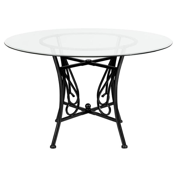 Flash Furniture Princeton 48'' Round Glass Dining Table with Black Metal Frame - XU-TBG-16-GG