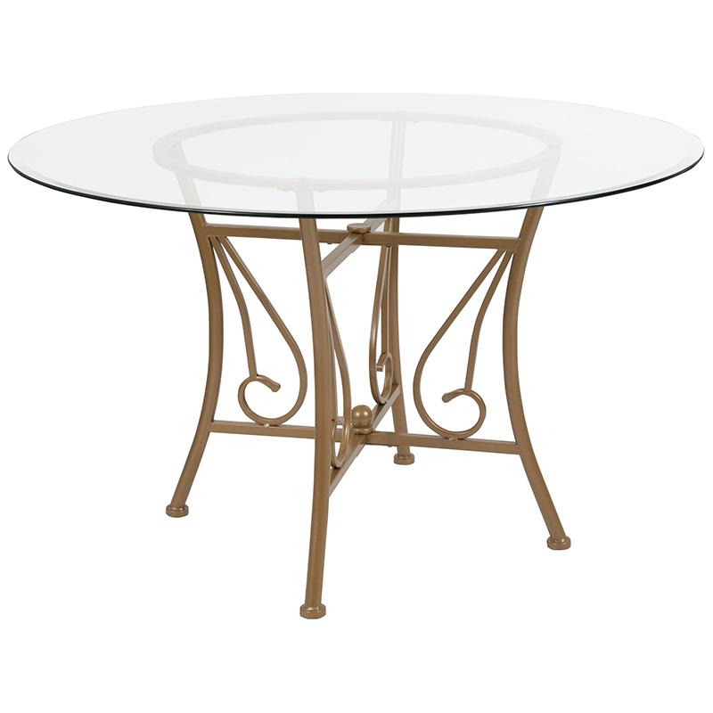 Flash Furniture Princeton 48'' Round Glass Dining Table with Matte Gold Metal Frame - XU-TBG-13-GG