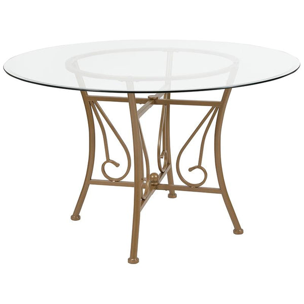 Flash Furniture Princeton 48'' Round Glass Dining Table with Matte Gold Metal Frame - XU-TBG-13-GG