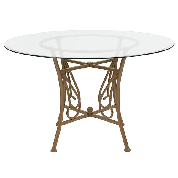 Flash Furniture Princeton 48'' Round Glass Dining Table with Matte Gold Metal Frame - XU-TBG-13-GG