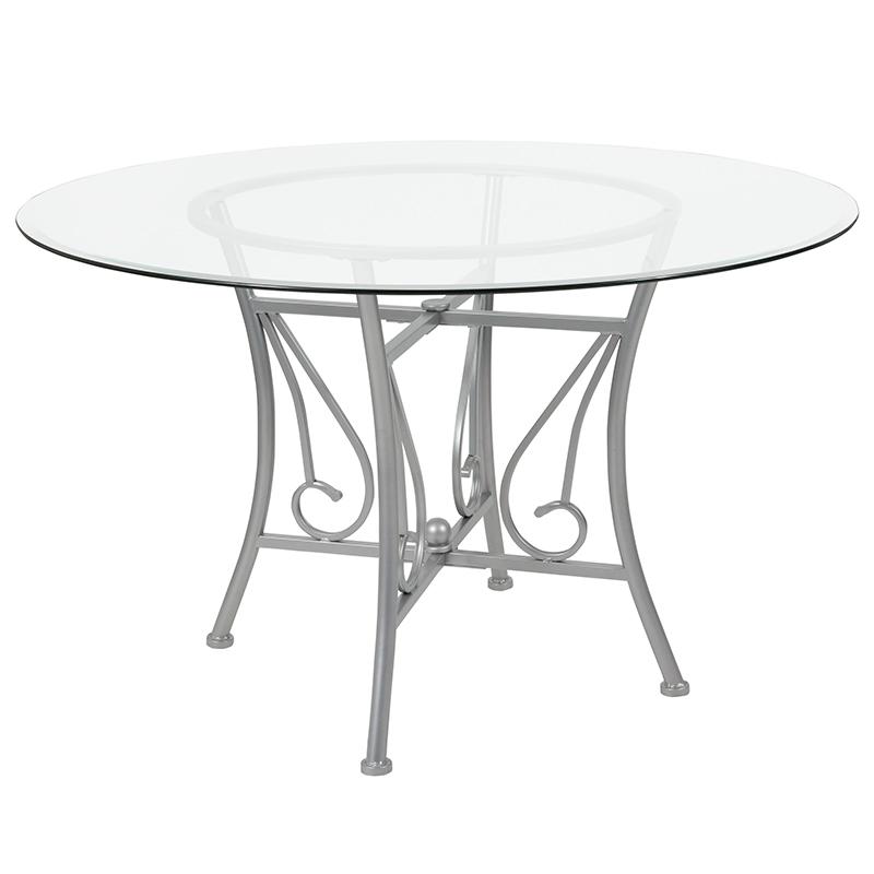 Flash Furniture Princeton 48'' Round Glass Dining Table with Silver Metal Frame - XU-TBG-25-GG