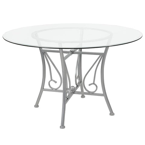 Flash Furniture Princeton 48'' Round Glass Dining Table with Silver Metal Frame - XU-TBG-25-GG