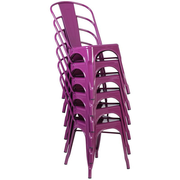 Flash Furniture Purple Metal Indoor-Outdoor Stackable Chair - ET-3534-PUR-GG