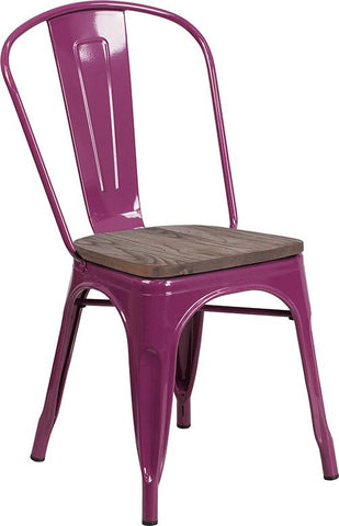 Flash Furniture Purple Metal Stackable Chair with Wood Seat - ET-3534-PUR-WD-GG