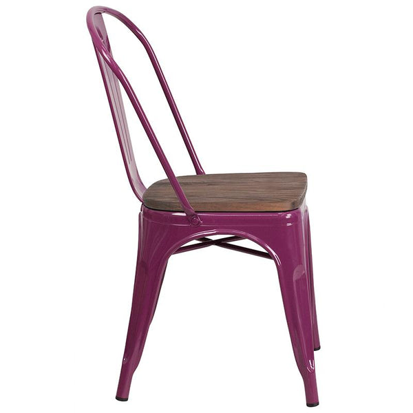 Flash Furniture Purple Metal Stackable Chair with Wood Seat - ET-3534-PUR-WD-GG