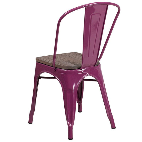 Flash Furniture Purple Metal Stackable Chair with Wood Seat - ET-3534-PUR-WD-GG