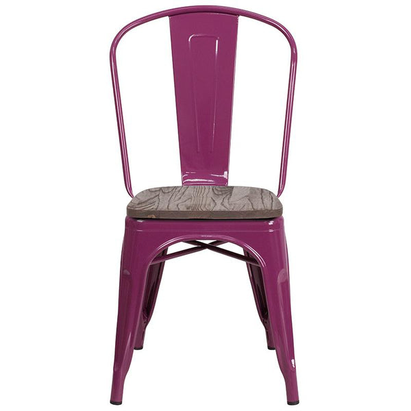 Flash Furniture Purple Metal Stackable Chair with Wood Seat - ET-3534-PUR-WD-GG