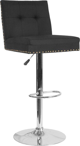 Flash Furniture Ravello Contemporary Adjustable Height Barstool with Accent Nail Trim in Black Fabric - DS-8411-BLK-F-GG