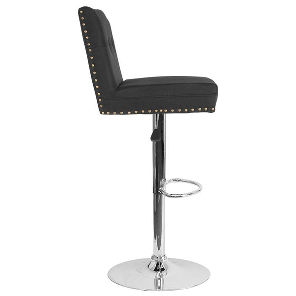 Flash Furniture Ravello Contemporary Adjustable Height Barstool with Accent Nail Trim in Black Fabric - DS-8411-BLK-F-GG