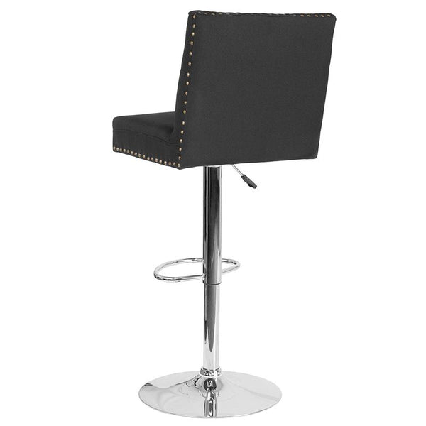 Flash Furniture Ravello Contemporary Adjustable Height Barstool with Accent Nail Trim in Black Fabric - DS-8411-BLK-F-GG