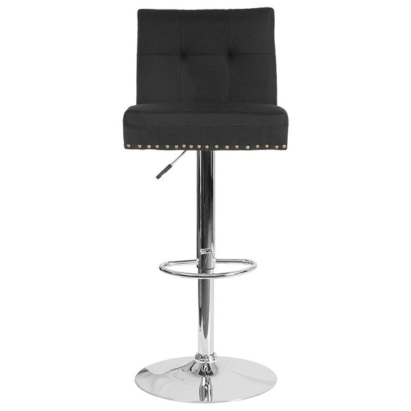 Flash Furniture Ravello Contemporary Adjustable Height Barstool with Accent Nail Trim in Black Fabric - DS-8411-BLK-F-GG