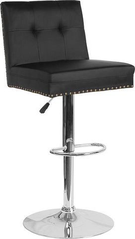 Flash Furniture Ravello Contemporary Adjustable Height Barstool with Accent Nail Trim in Black Leather - DS-8411-BLK-GG